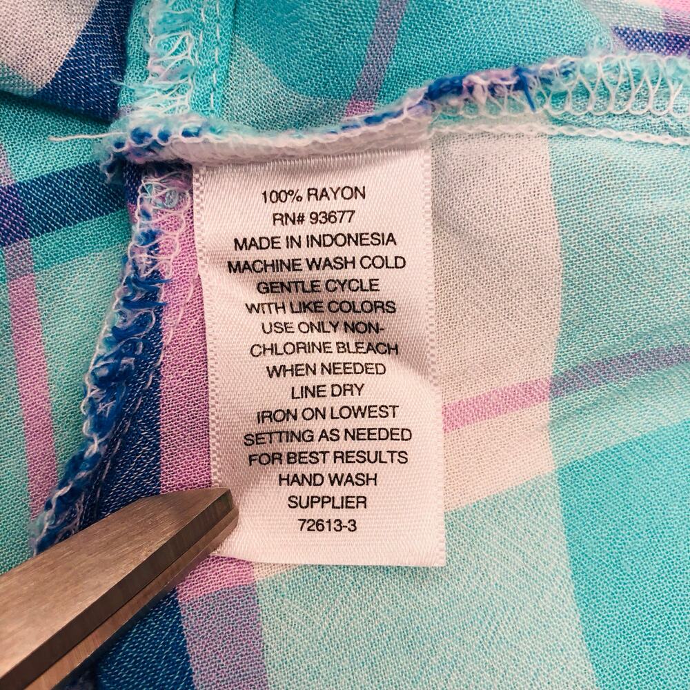 a.n.a. Blue White Pink Plaid Sleeveless Top Ruffled Trim Hem - Picture 10 of 16